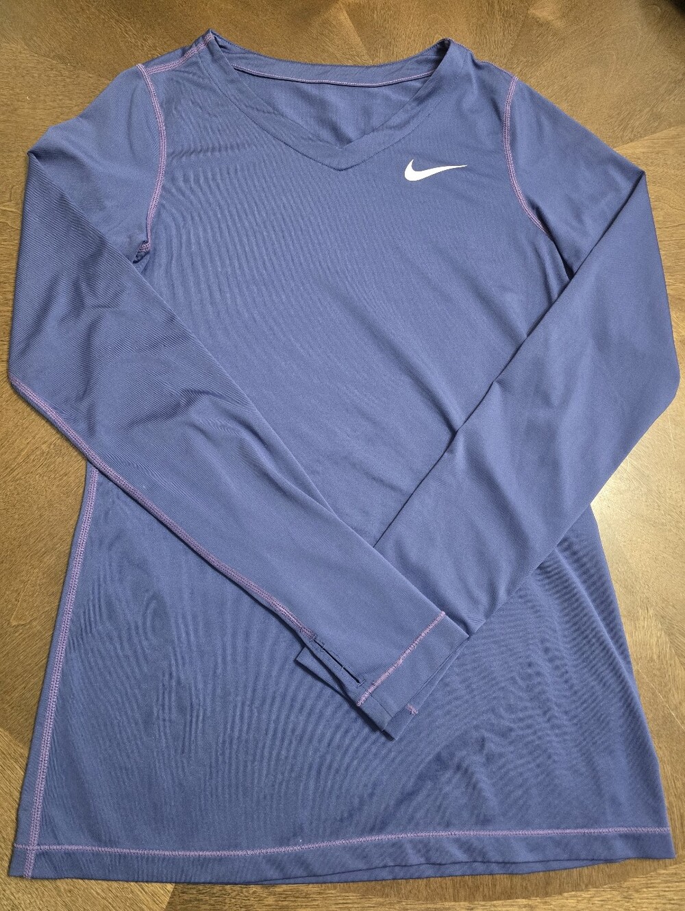 Nike Women’s Long Sleeve Performance V Neck Dri Fit Top - Blue Purple